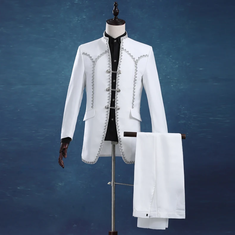 Magro dos homens Casual Ternos de Casamento Branco Do Noivo Casado Conjunto Apaixonado Masculino Anfitrião Cantor Desgaste Palco Vestido de Roupas de Festa À Noite