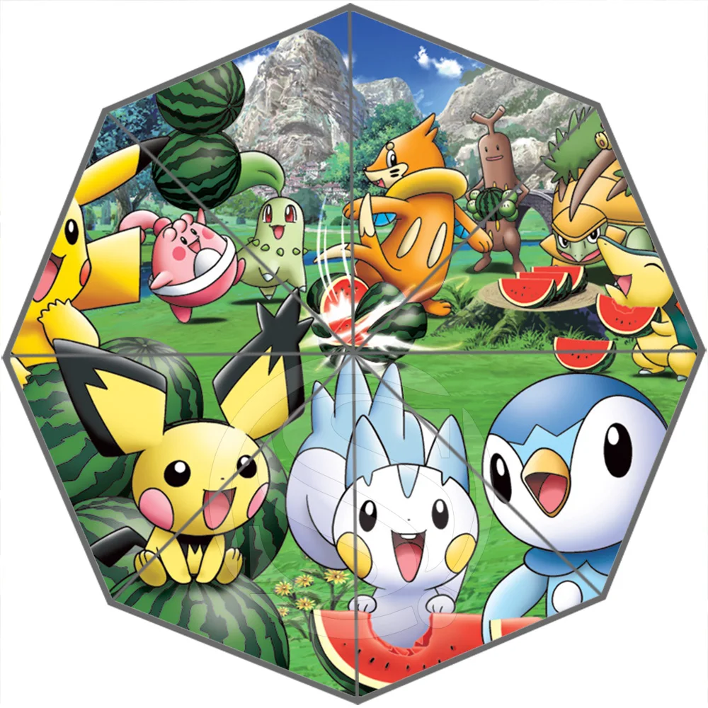 

Custom Top Quality Fantastic Pokemon In Happy Party 43.4 inch Automatic 3 Fold Umbrellas Good Gift For Birthday Friend