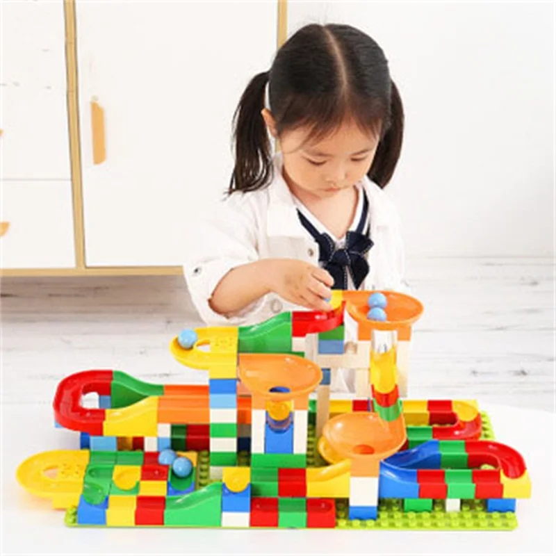 176PCS Building Blocks Marble Run Maze Balls Track Big Size Educational Bricks Compatible With Legoed Preschool 108pcs TOYS
