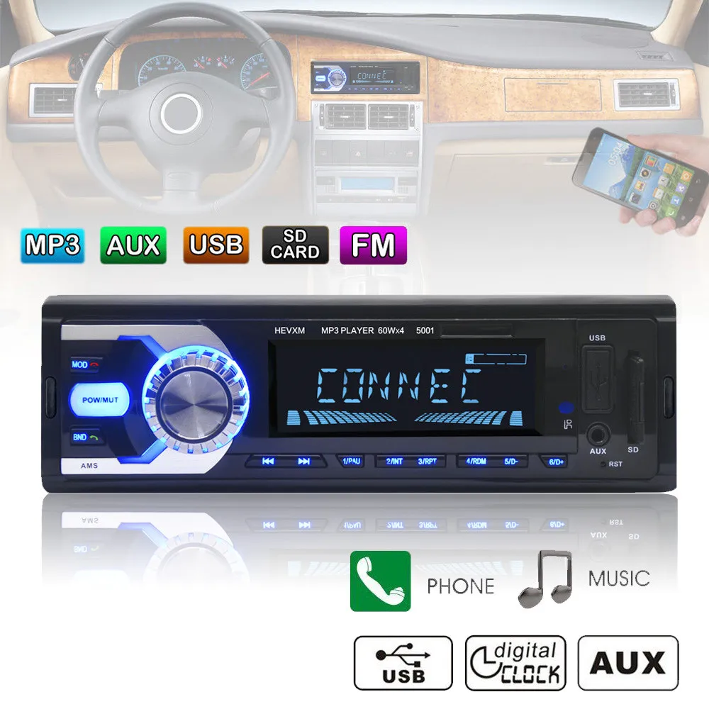 

Car Stereo Audio In-Dash Aux Input FM Receiver SD USB MP3 Radio Player BT