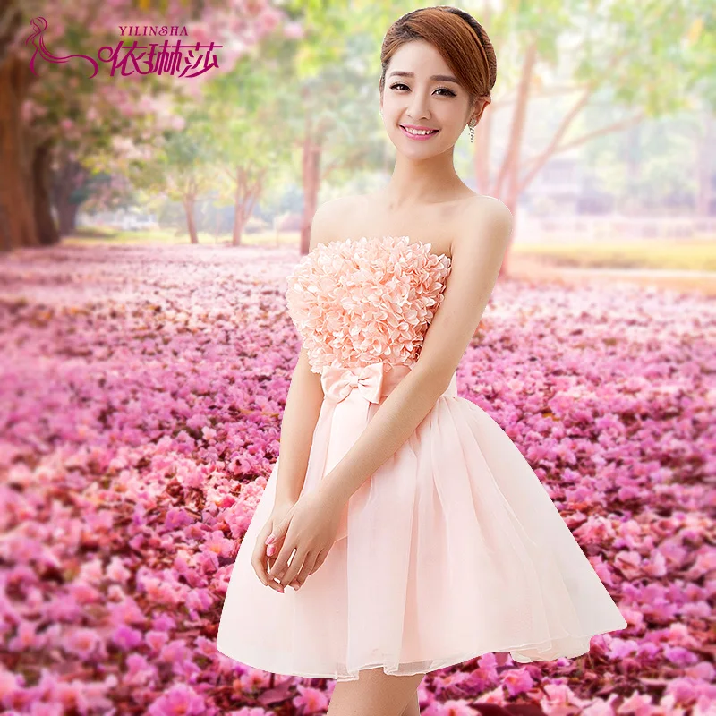 Princess Mini Strapless Chiffon Bridesmaid Dress Wedding Party Princess Mini Strapless Chiffon Bridesmaid Dress Wedding Party Pink Short Y Women Summer Autumn Dresses Plus Size In From S