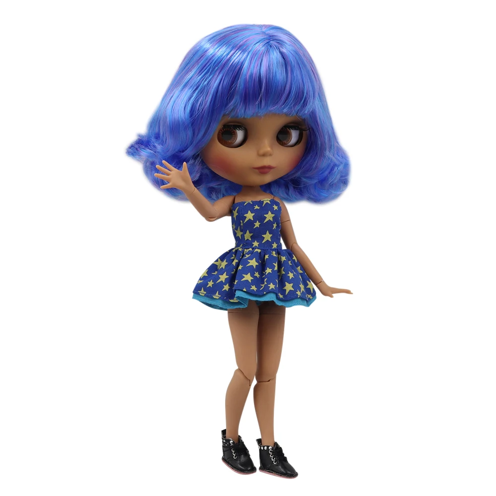 Кукла Blyth 30 см темная кожа матовое лицо холодный синий фиолетовый смешанные короткие волосы 1/6 суставное тело ледяной SD DIY Высокое качество игрушки подарок