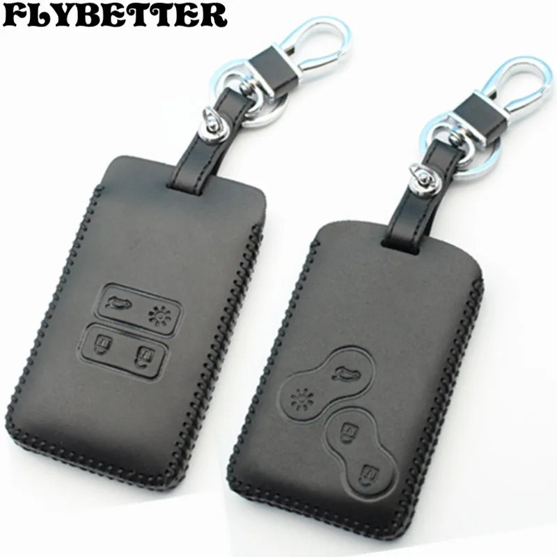 

FLYBETTER Genuine Leather Remote Control KeyChain Holder Cover For Renault Megane/Clio/Logan/Koleos/Kadjar 4B Smart Key L2157