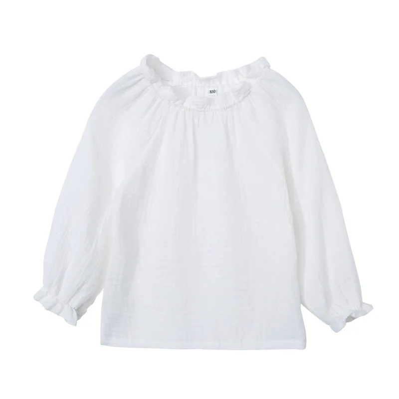 Блузка для девочек весенне-осенняя кукольная рубашка для подростков топы для девочек, школьная форма, рубашка детская одежда с длинными рукавами и воротником в виде одного слова - Цвет: Бежевый