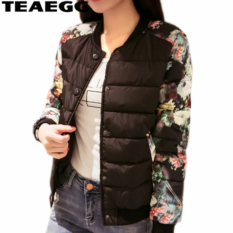 TEAEGG Новая мода бейсбол воротник женские зимние пальто и пальто с хлопковой подбивкой черные короткие зимняя куртка для женщин 2019 ParkasAL400