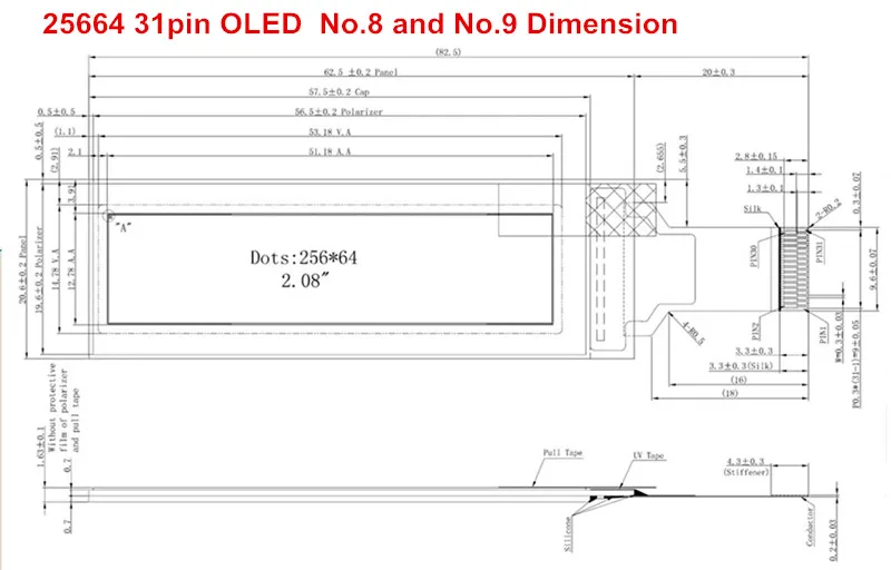 12832 2,08 дюймовый дисплей SSD1307 PM OLED 256x64 SH1122 7pin 4-провод SPI 3-провод SPI I2C белого и синего цветов на выбор, с адаптером PCB