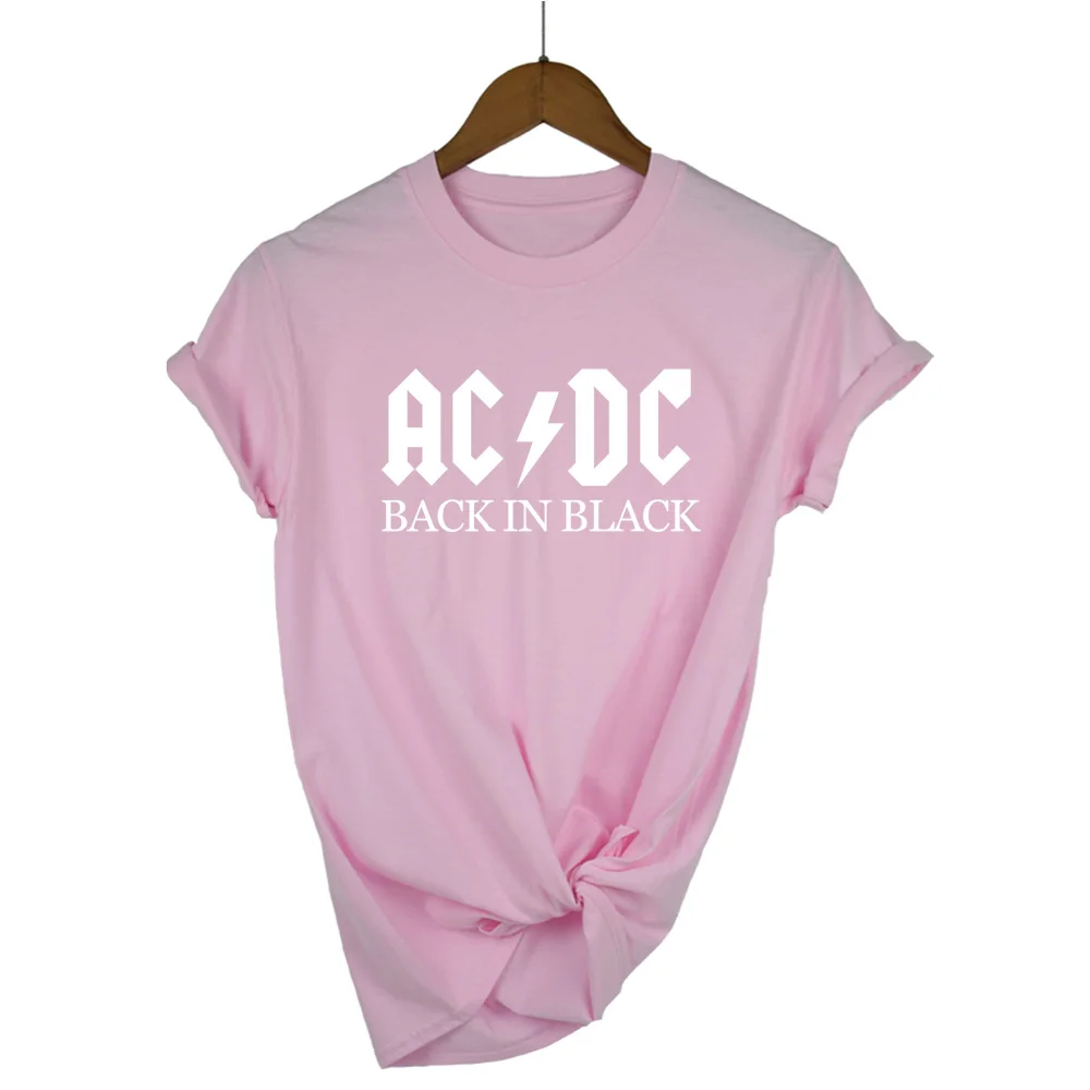 AC/DC موسيقى الروك تي شيرت على طراز هاراجوكو المرأة ACDC الأسود إلكتروني الرسم المطبوعة بلايز أزياء الصيف الموسيقى قصيرة الأكمام قمم المحملة