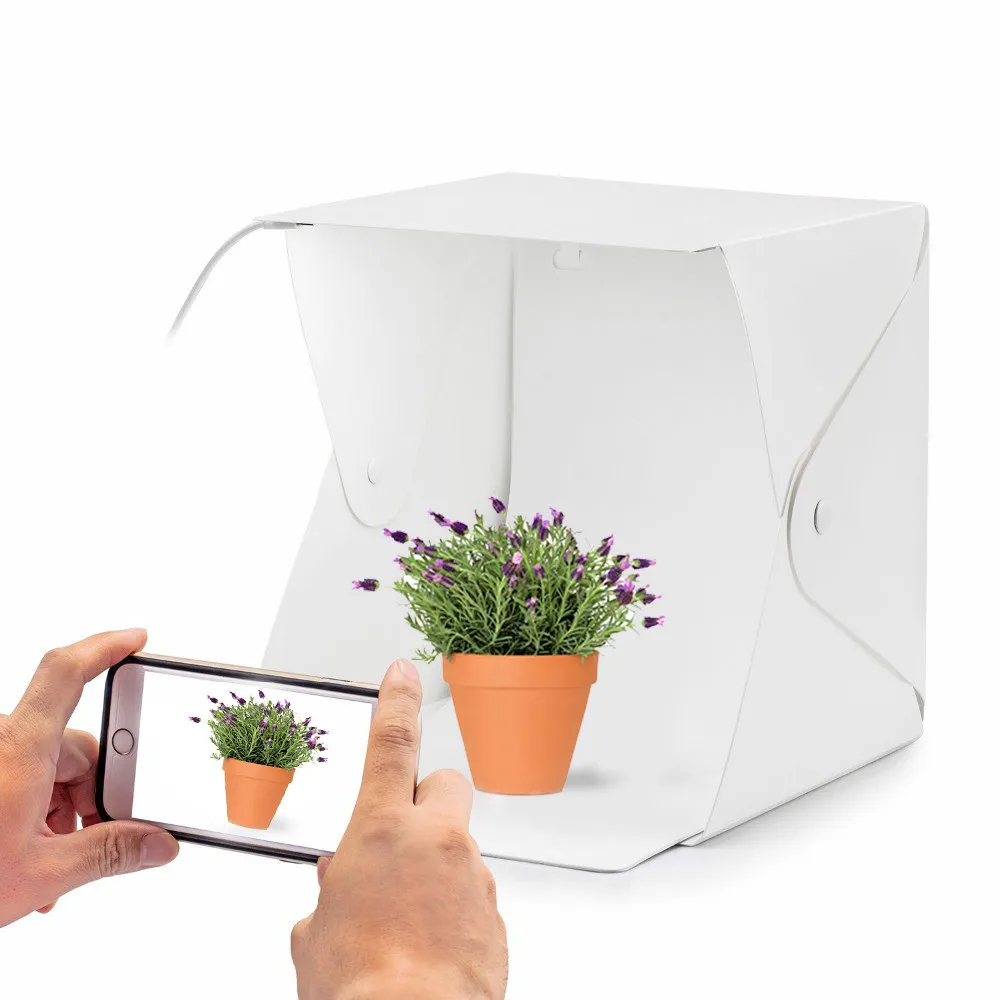 

Portable Folding Lightbox Photography Studio Softbox 2 LED Light Soft Box Camera Photo Background Box Lighting for iphone phone
