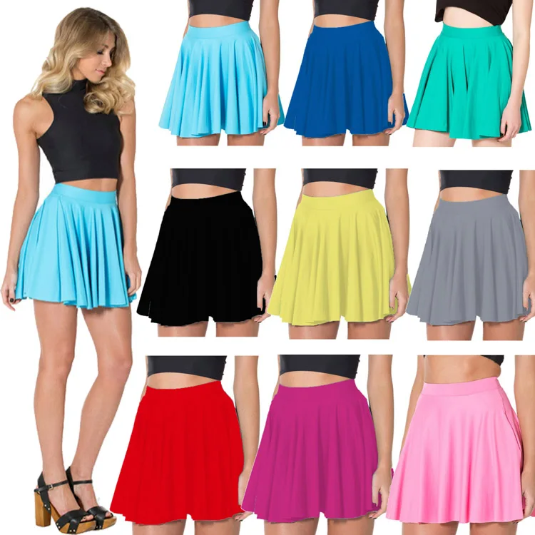 9 Colors Solid Women Summer Black Skirts Above knee Red Blue Silver Green Pink Yellow Skater Skirts S To 4xl 9 Colors Solid Women Summer Black Skirts Above knee Red Blue Silver Green Pink Yellow Skater Skirts S To 4xl