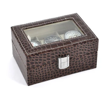 3 слота Aivtalk коробка для часов Высокое качество полоса кожаный чехол для дисплея Коробка для хранения ювелирных изделий Органайзер для хранения наручных часов коробка держатель - Цвет: BROWN