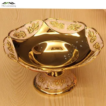 

Fruit Dish Dessert Plate Fruit Rack Sweet Tray Dishes Flower European Round Shiny Gold Plates For Wedding Or Party 17X17X9CM