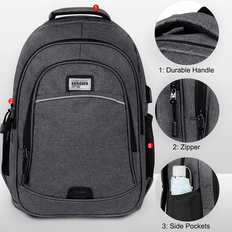 Backpack Men Large Capacity USB Charging Anti Theft Teenager Waterproof Travel Laptop Back pack For Women Men Bagpack mochila (6)