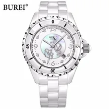 BUREI AAA Áustria strass mulher relógio à prova d’ água 2016 senhoras pulseira de cerâmica de luxo relógios das mulheres de quartzo-relógio para Meninas SL-18001-P2