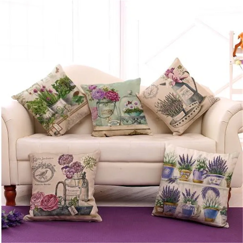 

Cotton Linen Square 18" Flower Vase Green Plants Home Decorative Cushion Sofa Throw Pillow Cojines Cotton Linen Fundas