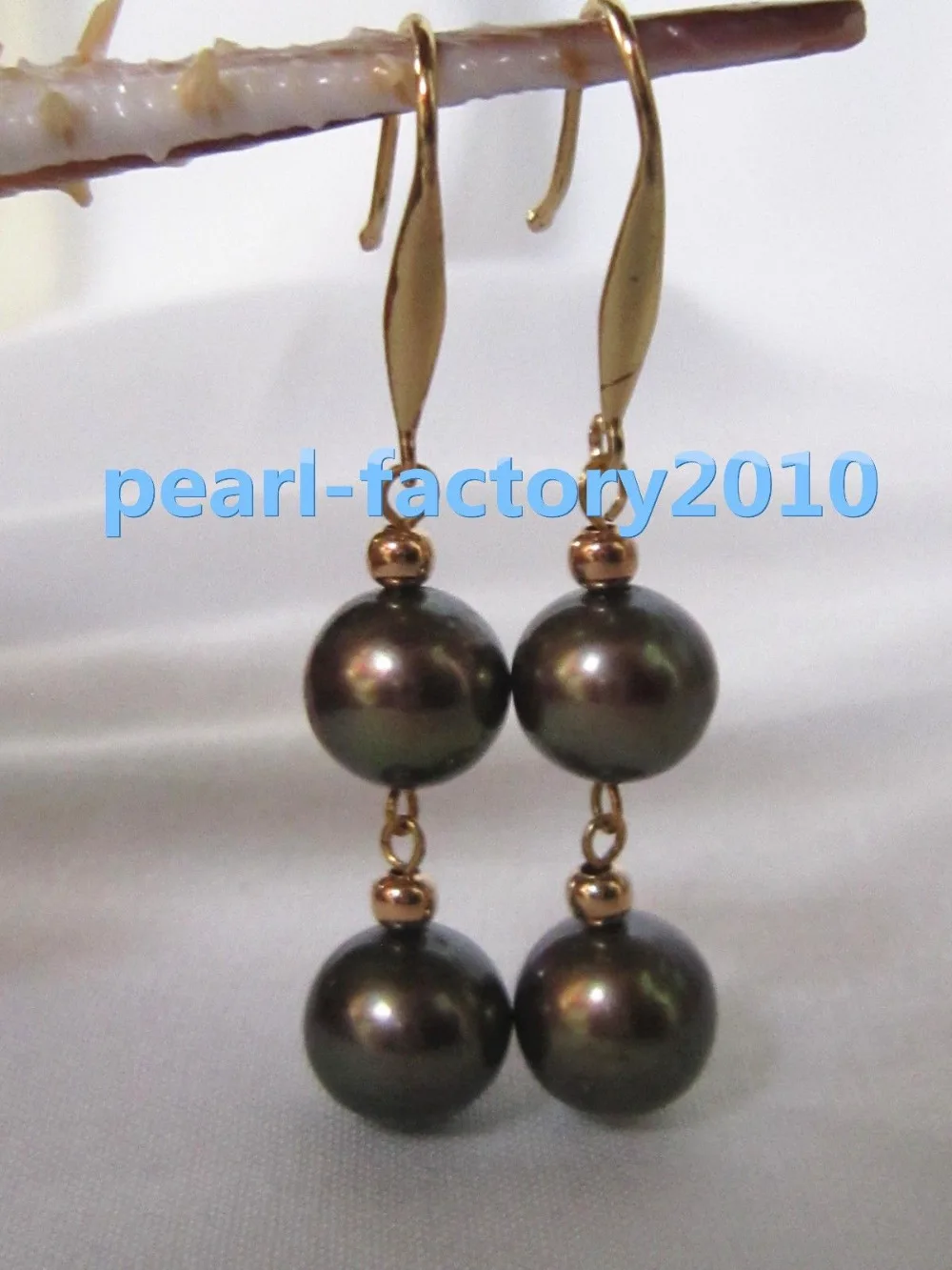 

Free Shipping >>>> new AAA Malachite green10-9mm South Sea Pearl 14K Gold Earrings