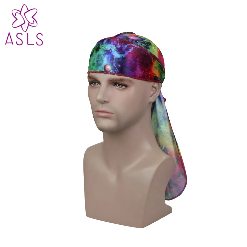 New Dazzling Galactic Galaxy Star Patterns Silky Durag Turban Hat Wigs Durags Doo Rag Headwrap Biker Pirate Hat Hair accessories