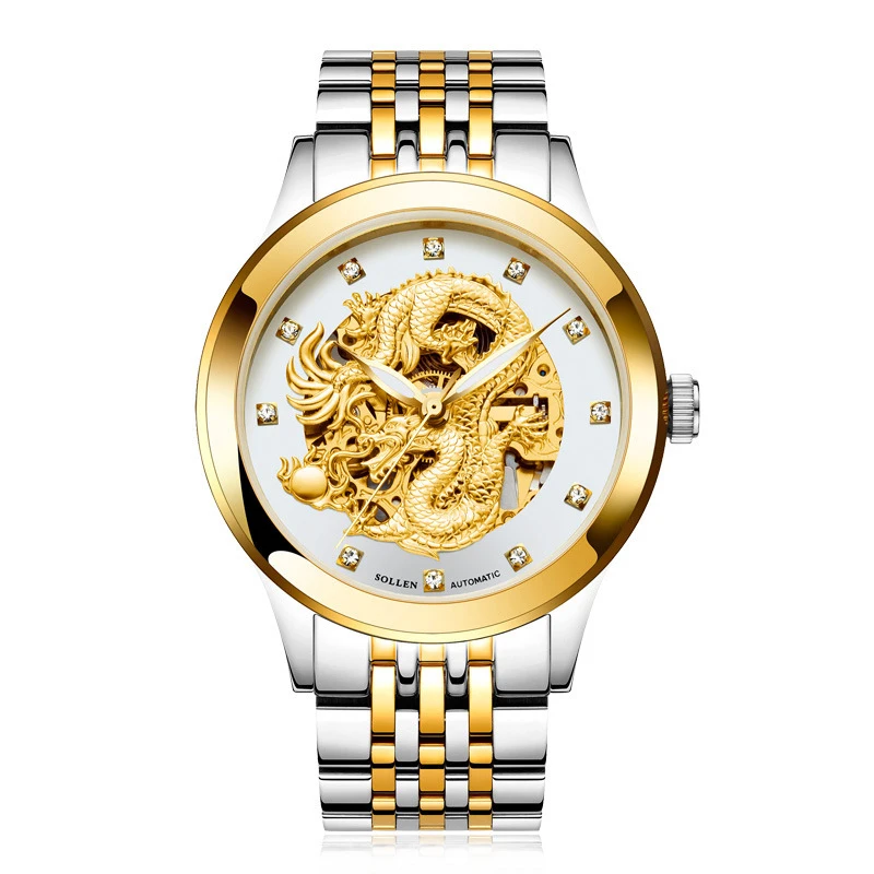 

SOLLEN SL602 watches men luxury brand skeleton automatic mechanical chinese dragon emperor king Infraorder Sauropoda Marsh
