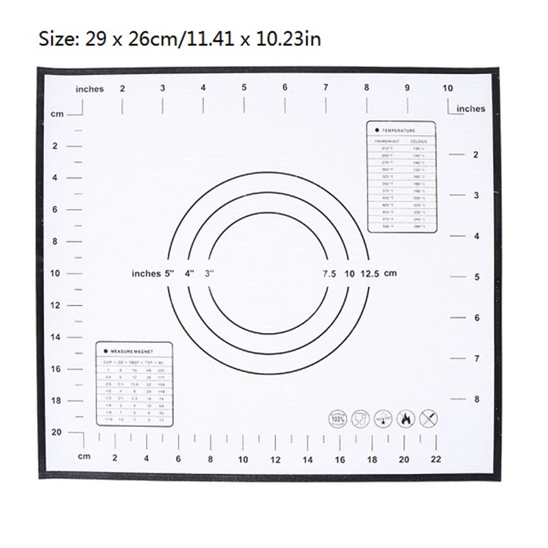 Многоразовый антипригарный пищевой силиконовый коврик для выпечки для кондитерской прокатки с измерительным вкладышем термостойкая настольная подставка - Цвет: 29x26 black