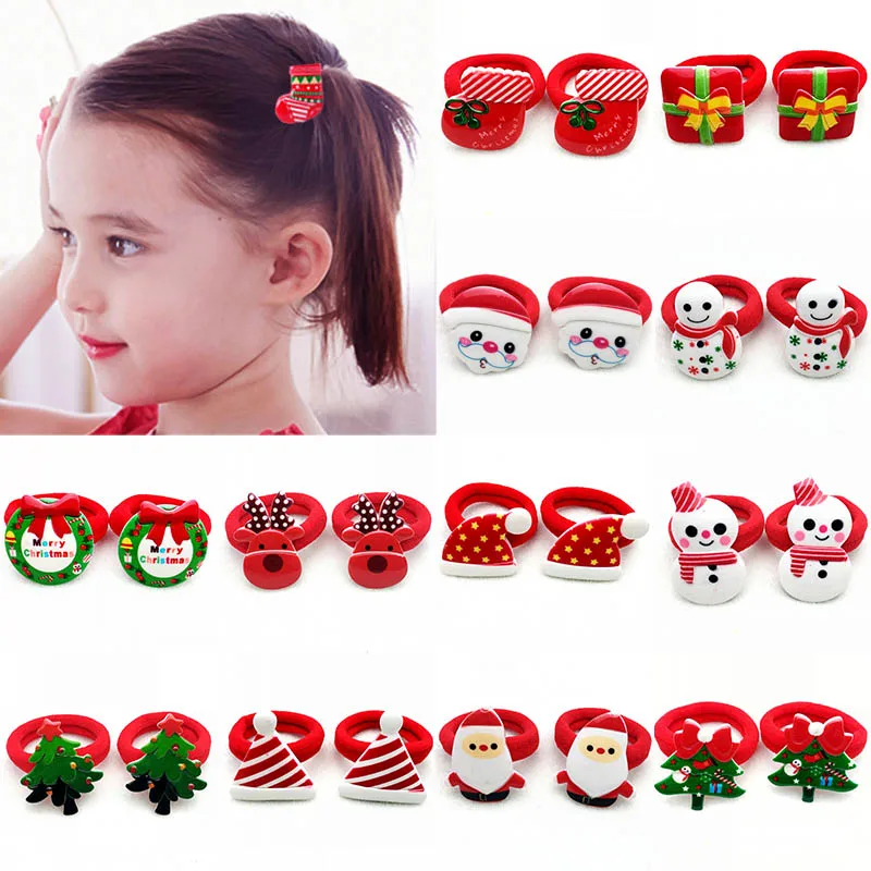 

Hot Sale 2PCS/Pair Fashioned Kids Hair Rope Christmas Tree Santa Bell Snowman Girls Hair Jewelry 13 Styles Hair Accessories Gift