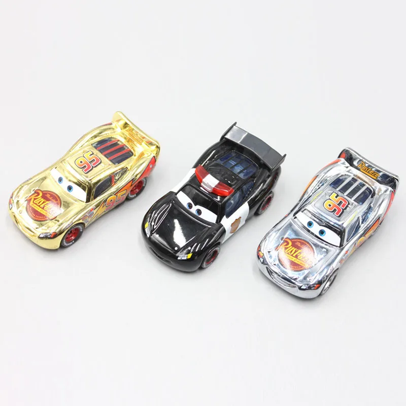 Pixar Cars 3 шт./партия Золотая Серебряная полицейская молния McQueen литая металлическая Игрушечная машина для детей подарок 1:55 свободное Новое