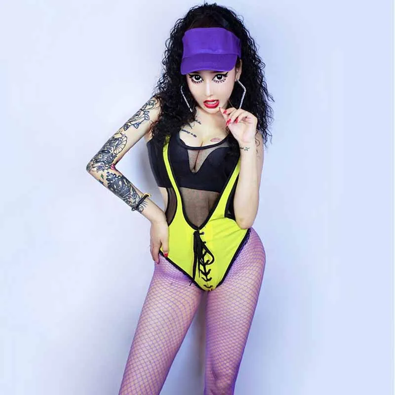 Stage Loaded Bar DSDJ Singer Costume GOGO Show Sexy Mesh Girth Straps Jazz Jumpsuit DQ11271 | Тематическая одежда и