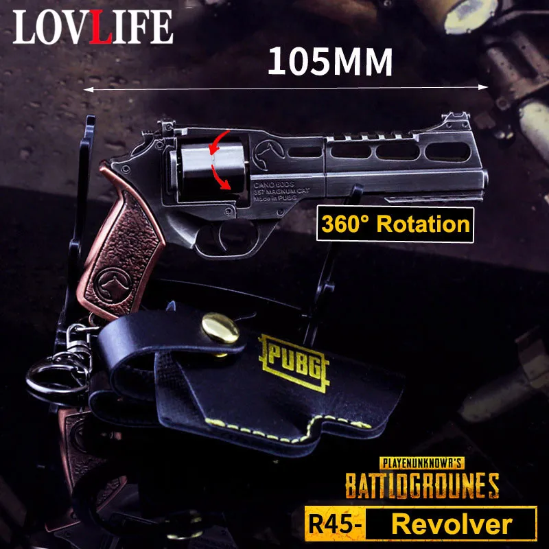 10.5cm R45 Revolver Weapon Model Keychain Zinc Alloy Pistol Toy Gun Key Chains Game PUBG Fans Cosplay Props Rotation Magazine 10.5cm R45 Revolver Weapon Model Keychain Zinc Alloy Pistol Toy Gun Key Chains Game PUBG Fans Cosplay Props Rotation Magazine