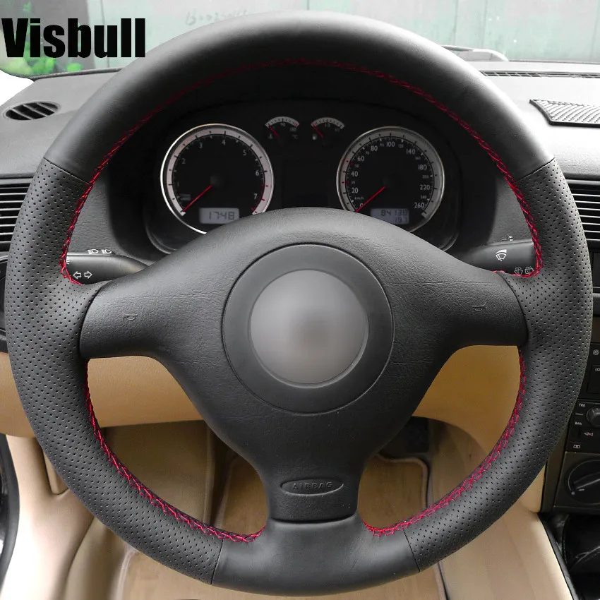 

Visbull PU Leather Car Steering Wheel Cover V1002 for Volkswagen VW Golf 4 Passat B5 1996-2003 Seat Leon 1999-2004 Polo 1999-