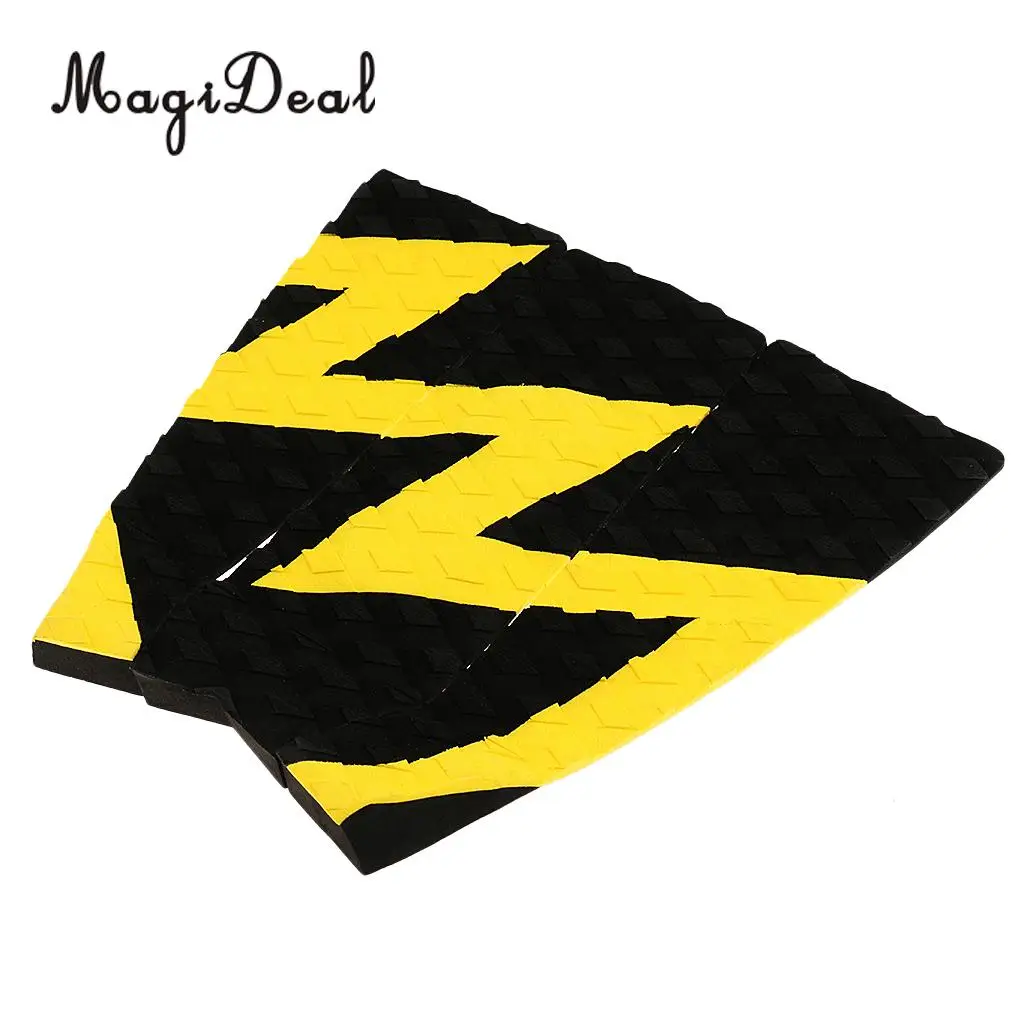 MagiDeal New Set of 3Pcs EVA Anti-Slip Surfboard Traction Tail Pads Surfing Surf Deck Grips Water Sports Accessory Yellow Black