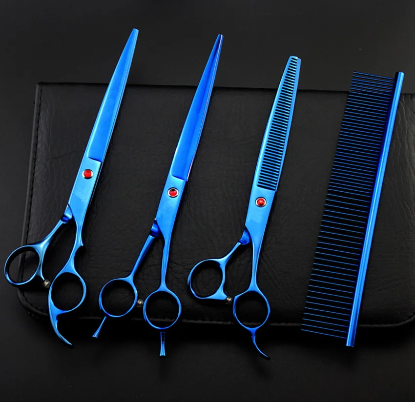 

Professional 4 kit 8 inch pet shears dog grooming thinning haircut hair scissors cutting barber tools hairdressing scissors set