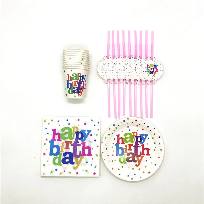 

50Pcs/Lot White Star Theme Children Birthday Party Paper Tableware Wedding Event & Party Cup Plate Straw Napkin Decorate Supply