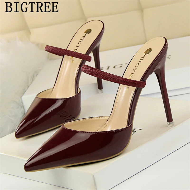 US $12.14 Patent Leather Office Shoes Women Mules High Heels Tacones Pumps Women Shoes Extreme High Heels Bigtree Shoes Stiletto Heels