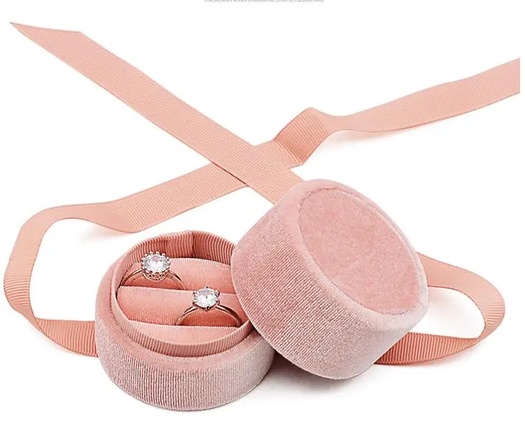 Ювелирных изделий упаковка коробка в розовый бархат круглый бант для парные кольца - Цвет: ring box