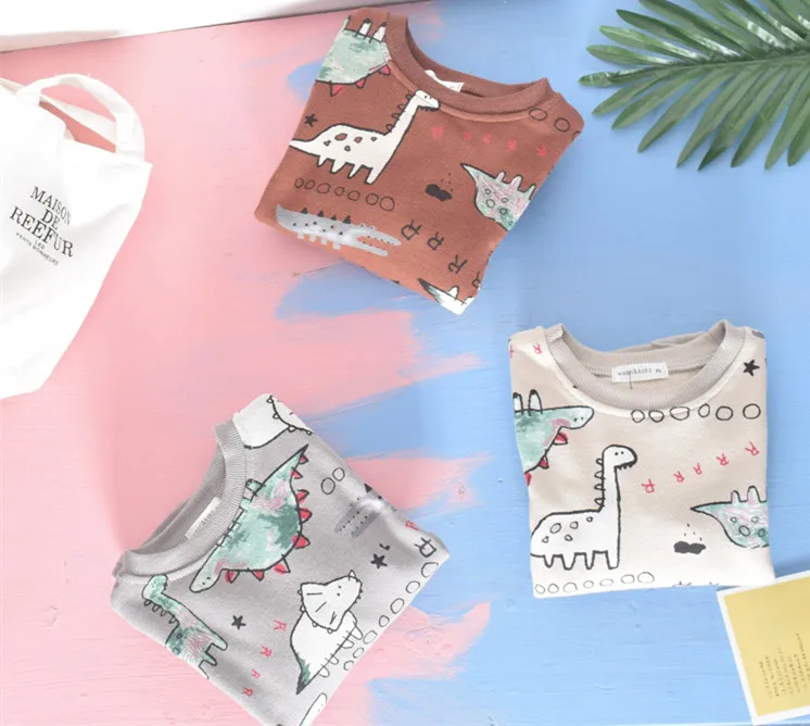 2018 Baby Jumpers Kids Cotton Cute Dinosaur Printed Girls Boys