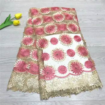 

2019 Embroidery Design African tulle Lace Fabric High Quality Nigeria beaded and stones Wedding Dress Guipure Lace Fabric
