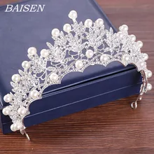 Свадебная диадема, жемчужная тиара и корона, королевские Стразы, жемчужные диадемы, головной убор невесты, свадебная корона, серебряный ободок для волос, аксессуары для волос