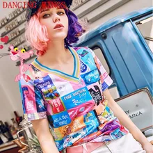 Бренд Tide, женские футболки с v-образным вырезом, персональный принт с героями мультфильмов, Повседневная Свободная Женская футболка с коротким рукавом