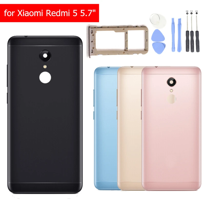 Чехол для Xiaomi Redmi 5, задняя крышка, корпус, металлическая дверь, камера, стекло, объектив, лоток для карт, держатель, запасные части