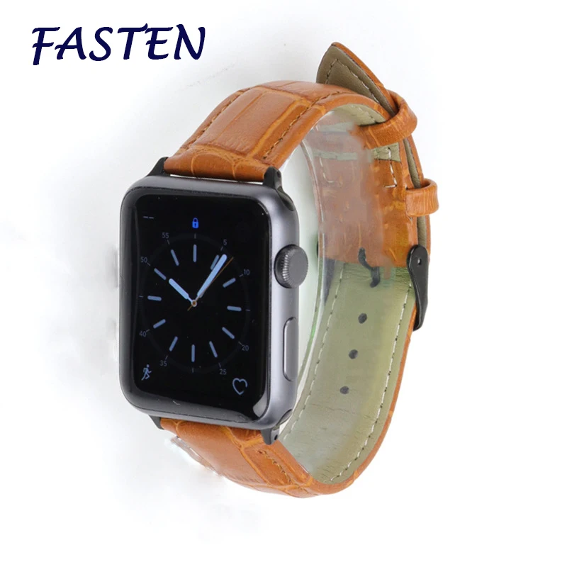

FASTEN Genuine Leather Replacement Watch Strap for iWatch Crocodile look and many Color for Apple Watch Series 38mm 42mm