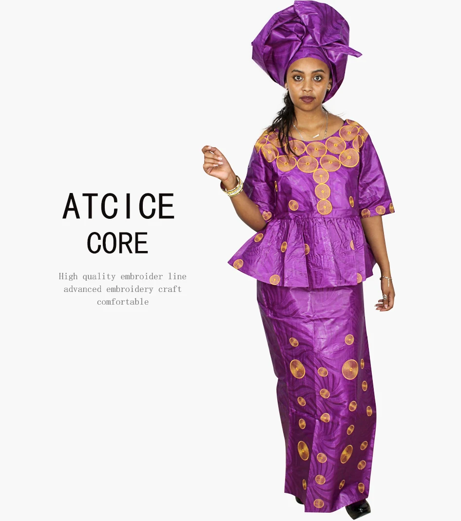 african wear for women African Dress For Lady Fashion Design Computer Embroidery Design Top With Rapper Scraf DP193# african wear for women