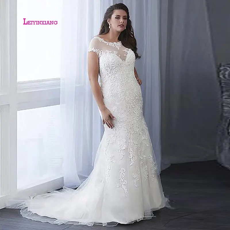

LEIYINXIANG Popular Bride Dress Wedding Dress Vestido De Noiva Sereia Robe Plus Size Sexy Mermaid Backless Appliques Sweetheart