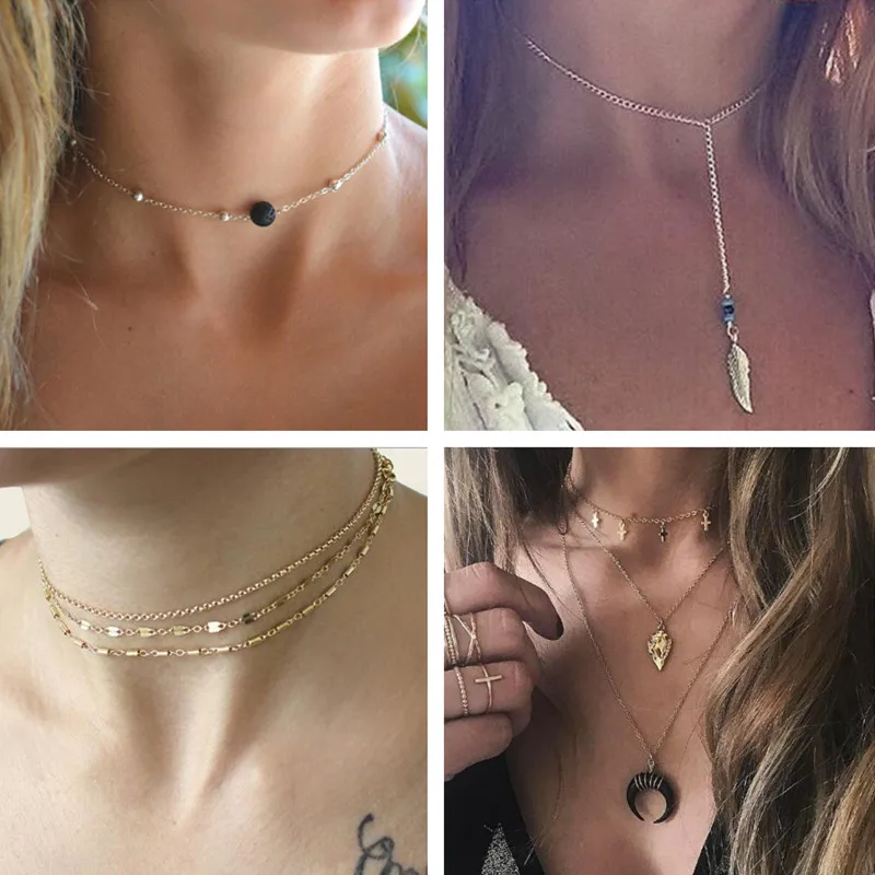Seblasy New Fashion Multi-Layer Feather Cross Heart Simulated-Pearl Star Tassel Chain Pendants Necklaces for Women Gifts Jewelry | Украшения
