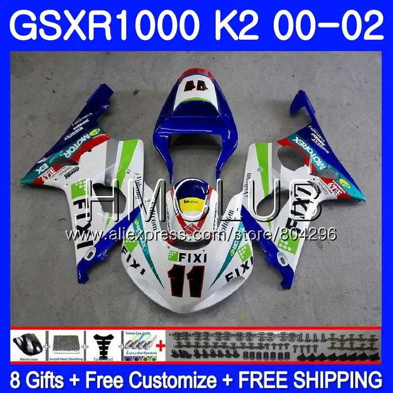 

Body For SUZUKI GSXR 1000 Green white GSX-R1000 GSXR1000 00 01 02 31HM.8 GSXR-1000 00 01 02 K2 GSX R1000 2000 2001 2002 Fairing