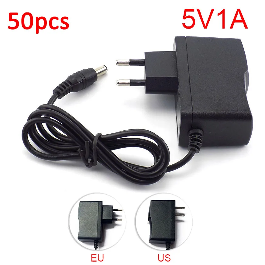 50PCS DC 5V 1A 1000mA AC to DC Power Adapter supply EU Plug 5.5mm x 2 ...
