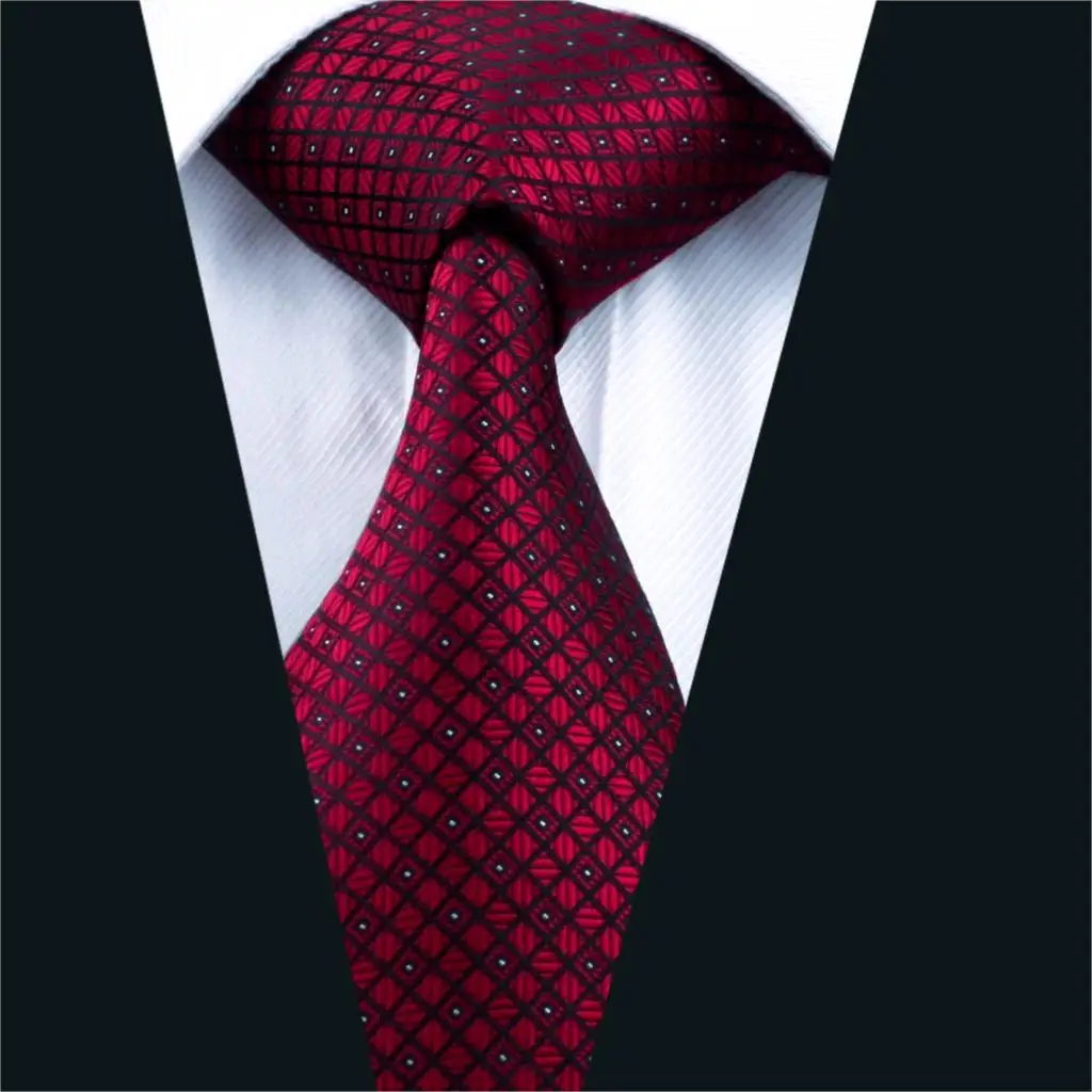 

DH-704 New Hot Mens Ties Red Plaid Neck Tie 100% Silk Jacquard Ties For Men Business Wedding Party Free Shipping