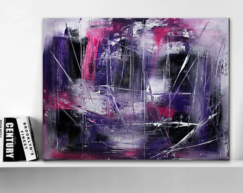 Hand Painted Original abstract modern art Contemporary Painting Purple Pink Black fuchsia color wall art decor Textured large artwork