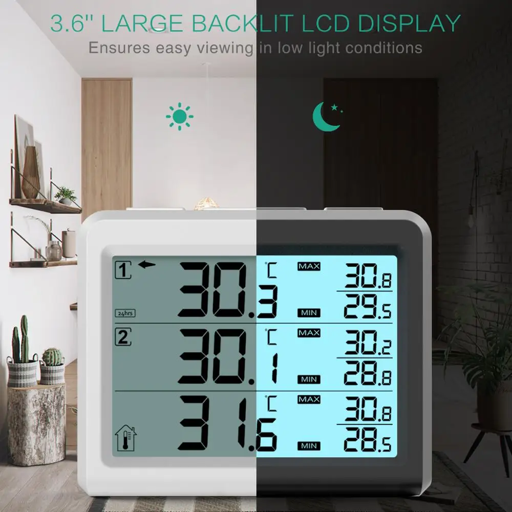 Price ORIA Refrigerator Digital Thermometer Wireless Freezer Thermometer Audible Alarm Household Indoor Outdoor Temperature Backlight