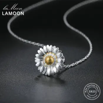 

LAMOON 2018 New 2-Colors Daisy Flower S925 Pendant Necklace 925 Sterling Silver Fine Jewelry for Women Wedding LMNY054