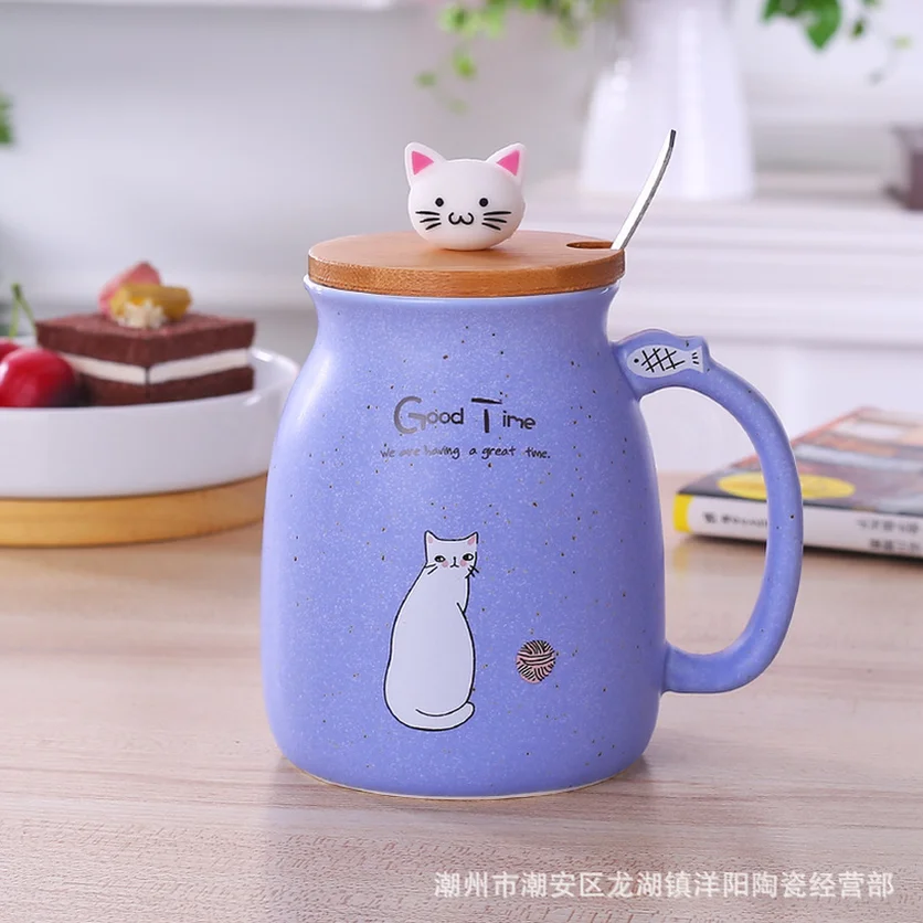 

Creative Color Cat Heat-resistant Mug Cartoon with Lid 450ml Cup Kitten Coffee Ceramic Mugs Children Cup Office Drinkware Gift