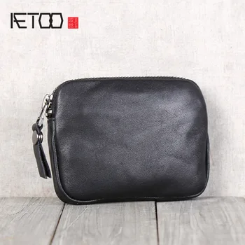 

AETOO Men's short leather wallet head layer cowhide coin bag Lady accommodates bag