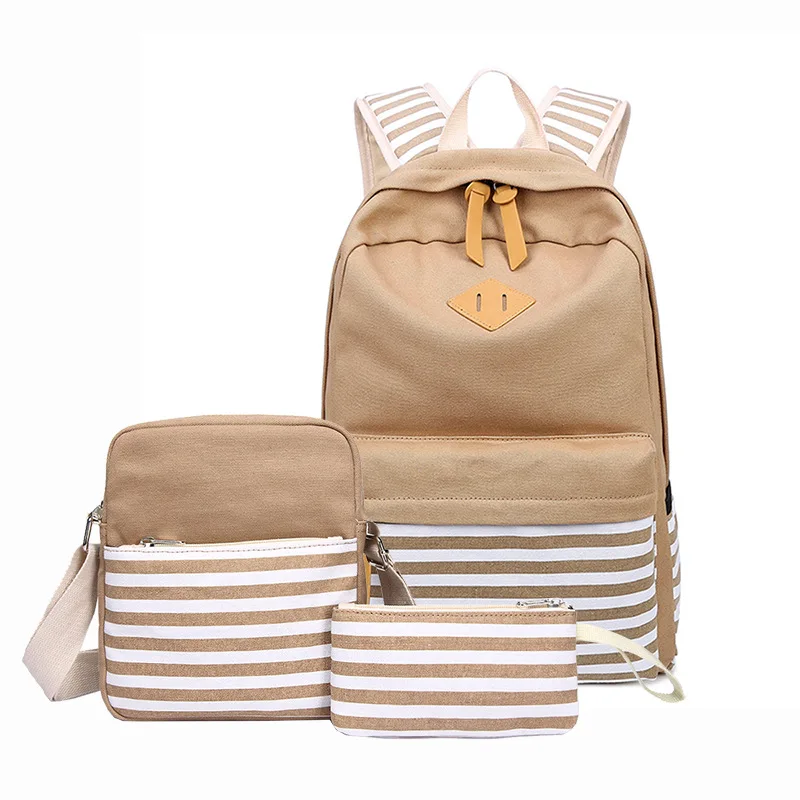 DIOMO, школьная сумка, наборы для девочек, женский холщовый полосатый рюкзак для девочек-подростков, высокое качество, женская сумка для книг, детская - Цвет: Хаки